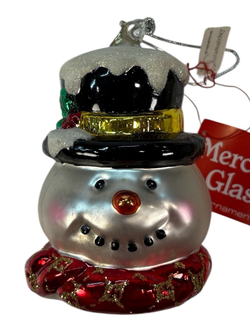 Dept 56 Snowman Head w/ Top Hat 5" Mercury Glass Christmas Ornament In Box